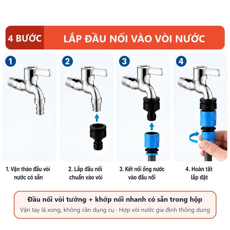 4 bước lắp đầu nối vào vòi nước